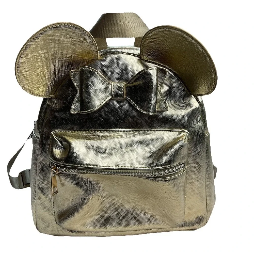 Disney Minnie Mouse Gold 3D Bow Ears Backpack Shoulder Bag Officially Licensed
